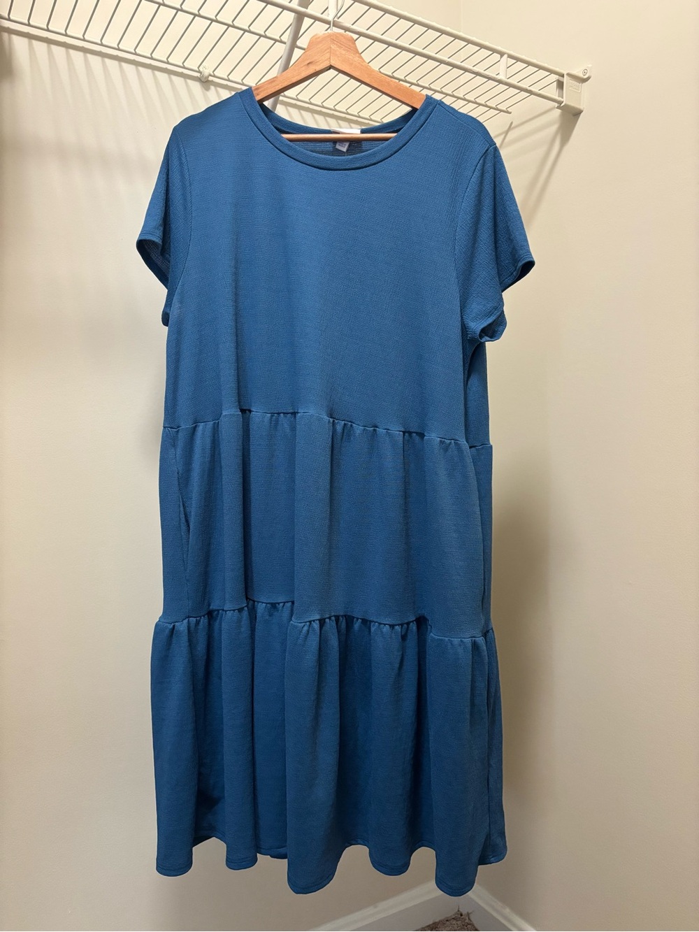 Blue Tiered Short-Sleeve Dress